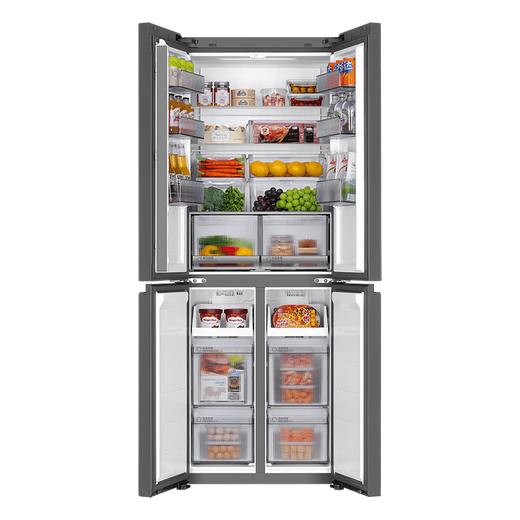 Haier Hemei series 415L cross-door refrigerator, ultra-thin zero-embedded refrigerator, 70 cm wide, first-class dual-frequency air-cooled EPP ultra-clean system refrigeration dry and wet storage technology 25-year new model 415L cross-door + active sterilization + ultra-thin zero-embedded + Boca gray