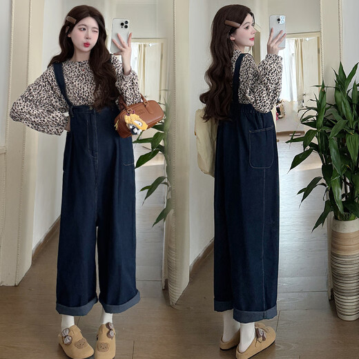 Junyanmi Mutterschaftsanzug Spring- und Herbstanzug 2025 Mutterschaftsanzug Spring Frühling Neue koreanische Version Casual einfacher Denim -Gurtanzug Denim Overalls L.