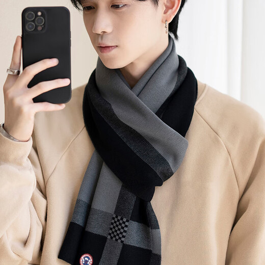 TUTORGOOSE Korean version high-end men's scarf winter Korean version trendy versatile simple wool scarf birthday gift gift box 9961-dark and light gray