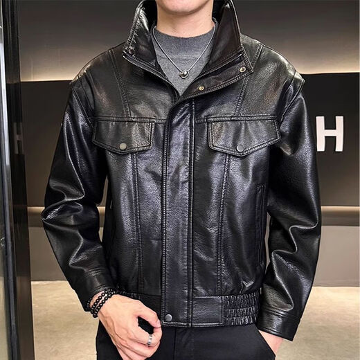 Playboy (PLAYBOY) Haining Motorcycle Leather Jacket Business Casual Lapel New Trendy Handsome Slim Men's Leather Jacket Short Style Brown 4XL Recommended 170-190 Jin Jin equals 0.5 kg