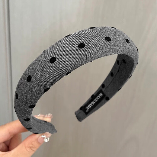 Miao Yijia gray polka dot headband women's high skull wide-brimmed hairpin headwear high-end western style fashionable headband 2025 new gray headband 2 pieces polka dot + bow 3cm