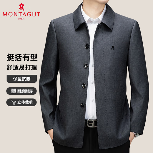 MONTAGUT wool jacket for middle-aged and elderly men in spring and autumn thick lapel business casual top loose ironing jacket light brown color -YFG771068 L 175/92A Recommended 125Jin Jin equals 0.5kg -145Jin Jin equals 0.5kg