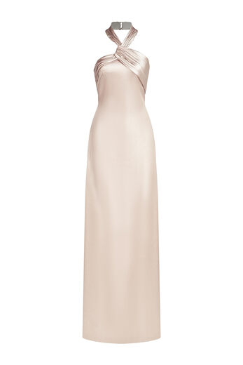 Halston Women's Raelynn Metallic Crepe Gown Champagne 6