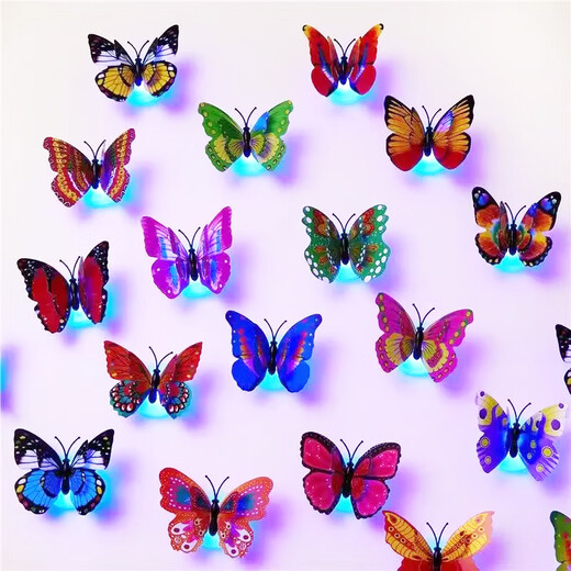 Creative Colorful Butterfly Night Light Stickable LED Decorative Wall Lamp Glowing Butterfly Birthday Decoration Children's Gift 4 Pack (Random Colors)