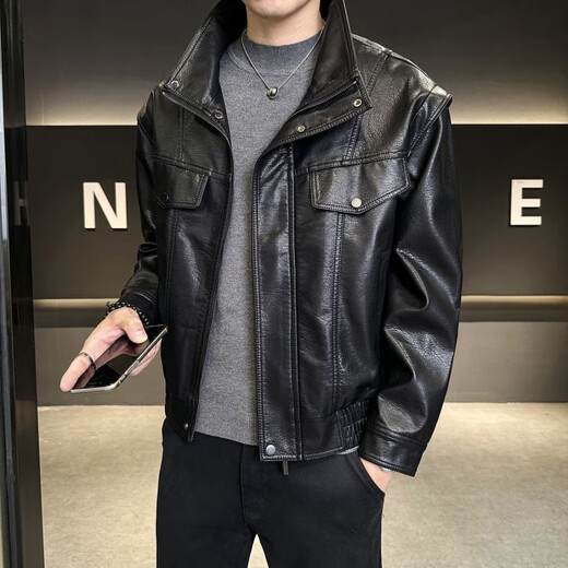 Playboy (PLAYBOY) Haining Motorcycle Leather Jacket Business Casual Lapel New Trendy Handsome Slim Men's Leather Jacket Short Style Brown 4XL Recommended 170-190 Jin Jin equals 0.5 kg