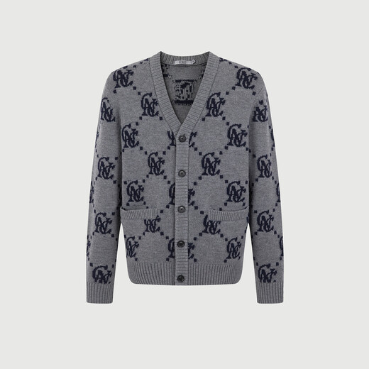 C N C light luxury men's sheep wool cardigan autumn and winter full bottom logo warm sweater jacket top gray pattern M /50/(175/92A)