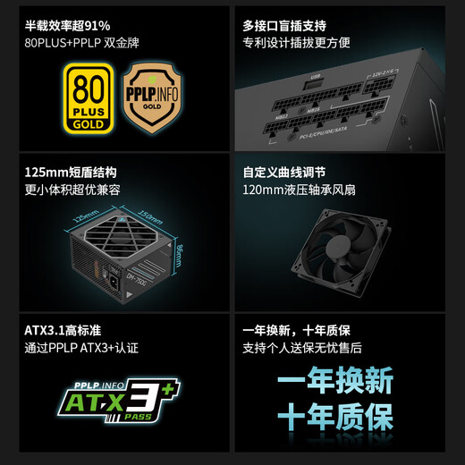 Segotep DM-750G alimentation numérique plein mode double médaille d'or (taille courte/condensateur japonais complet/ATX3+/garantie 10 ans/alimentation de jeu pour ordinateur de bureau 750 W)