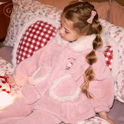 Nutshell/Gutshell Pajamas Winter HelloKitty Co-branded New Parent-Child Warm Home Clothing Set D HelloKitty Set 110 cm