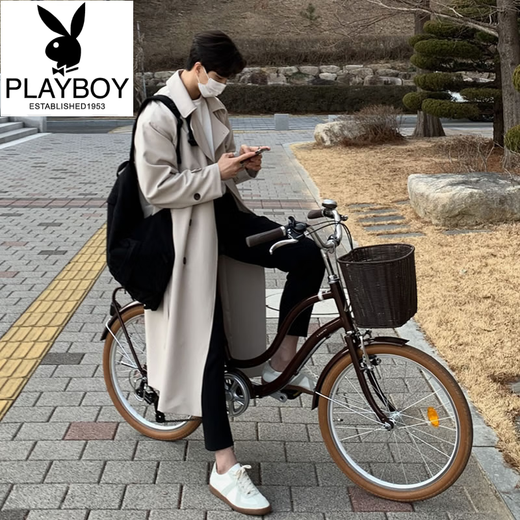 Playboy (PLAYBOY) British style windbreaker drapey mid-length coat men's spring and autumn thin coffee color Crusu coat coffee color S