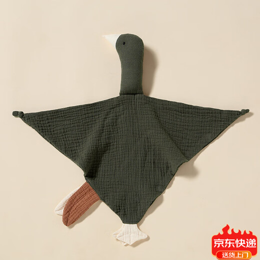 Jingmengyuan crumpled cloth soothing napkin, baby can bite the doll, sleeping baby, pure cotton gauze little swan hand puppet, dark green (goose) 1 pack