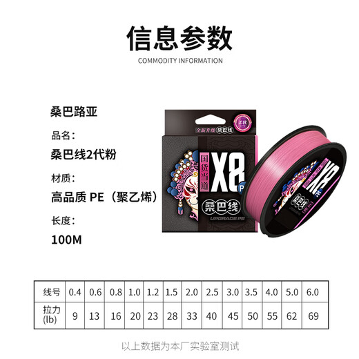 Samba Luya Samba second generation pe line sub-special main line 8 braids super soft and smooth non-fading non-rolling strong marlin line 100 meters samba soft pe 38 years more professional No. 0.6