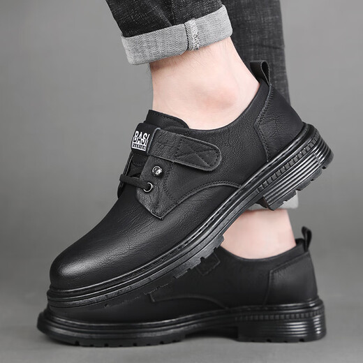 Chaussures masculines Yierkang 2024 Automne Nouveaux vêtements de travail de style britannique avec des chaussures en cuir décontracté pour hommes polyvalents wy9908 Modèle à quatre saisons noir 43
