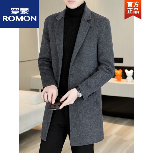 ROMON high-end double-sided woolen coat men's medium-length down gallbladder wool suit jacket casual woolen windbreaker 15X05 dark gray double-sided woolen coat M suitable for 95115Jin Jin equals 0.5 kg
