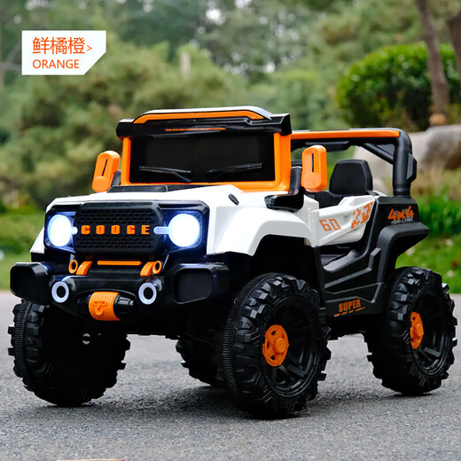 Children's electric car four-wheel remote control baby electric charging car off-road vehicle can sit on a boy's toy stroller black - four-wheel drive 12V explosion-proof battery - leather seat self-driving remote control - full function