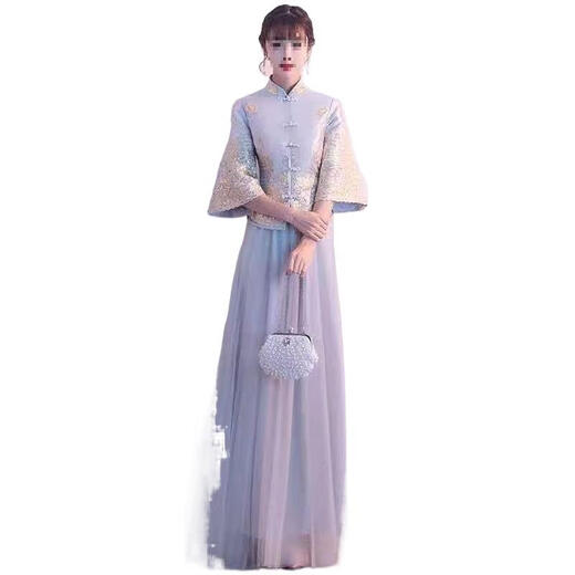 Maycaur2025 new champagne Chinese style bridesmaid dress gray Xiuhe dress winter bridesmaid dress female Chinese style sister group champagne gold S