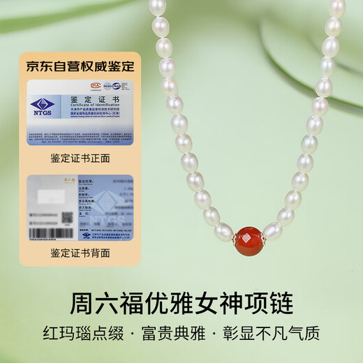 Saturday blessing silver buckle pearl necklace mother birthday gift red agate X0511903 long rice beads strong light about 5mm 45cm
