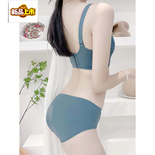 MIDNITE STAR Adjustable Underwear Set Women's Push Up Comfortable Secondary Breast Control Anti-Sagging Underwear Women's Wireless Bra Green Set (Underwear + Panties) 70A 32