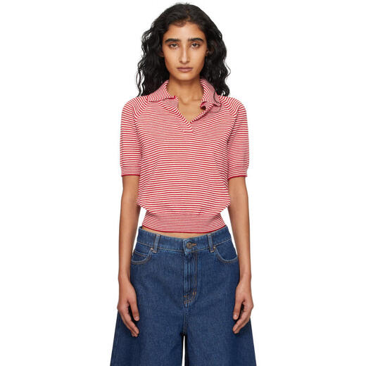 MAX MARA Light Luxury Women's Red & Off-White JUNIOR POLO Shirt Red 20 | XL