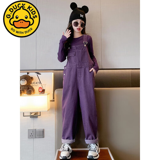 
G.DUCKKIDS Girls Overalls Set 2024 New Dopamine Children's Clothing Girls Big Children's Purple Fashionable Long Sleeve Pants Two-piece Set Set 160cm