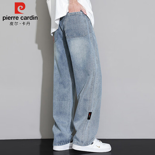Pierre Cardin jeans men's autumn and winter trendy retro straight casual pants men's loose wide-leg pants men's retro blue XL