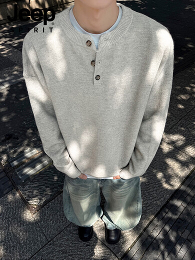 JEEP SPIRIT Jeep Henry Collar American Sweater Retro Centaur Top Pullover Premium Knitted Sweater Jacket Men's Gray M White Gray M (Recommended 105-120 Jin Jin equals 0.5 kg) One size fits all
