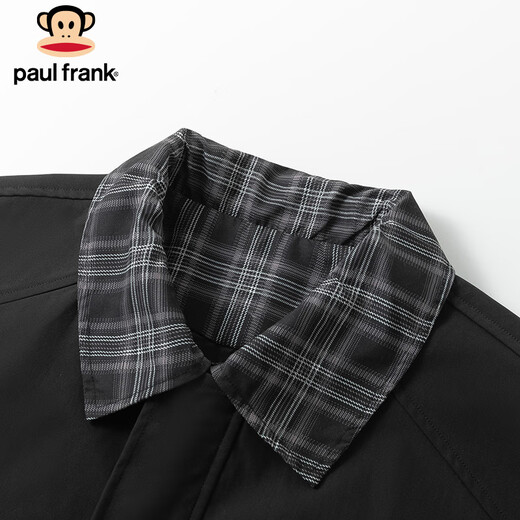 Paul Frank Jacket Men's Spring and Autumn Lapel Plaid Jacket Men's Casual Loose Fake Two-piece Top Black XL