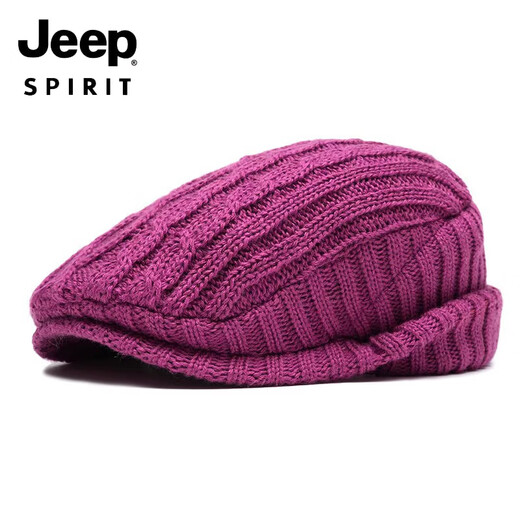 JEEP knitted woolen hat British beret women's versatile forward hat ear protection plus velvet warm men's peaked cap autumn and winter dark gray M (56-58cm)