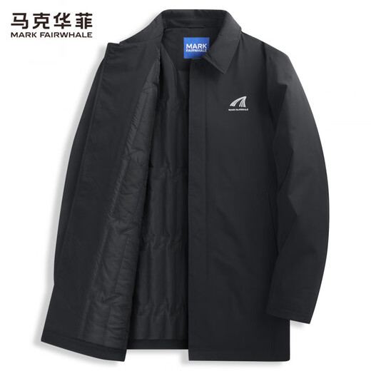 Mark Huafei mid-length lapel windbreaker jacket for men 2025 autumn and winter new simple casual windproof quilted jacket 1095 black 001 L 175