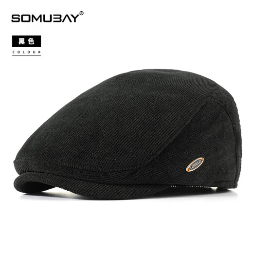 SOMUBAY old man hat, autumn and winter warm windproof beret for men and grandfathers, middle-aged and elderly dad with large head circumference, adjustable forward hat, black, one size fits all (55-59CM)