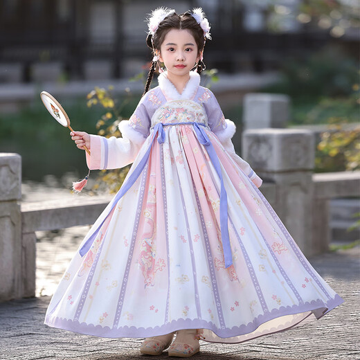 Anneyol (Anneyol) Hanfu girls winter dress Chinese style New Year's greetings children's winter plus velvet costume purple 130
