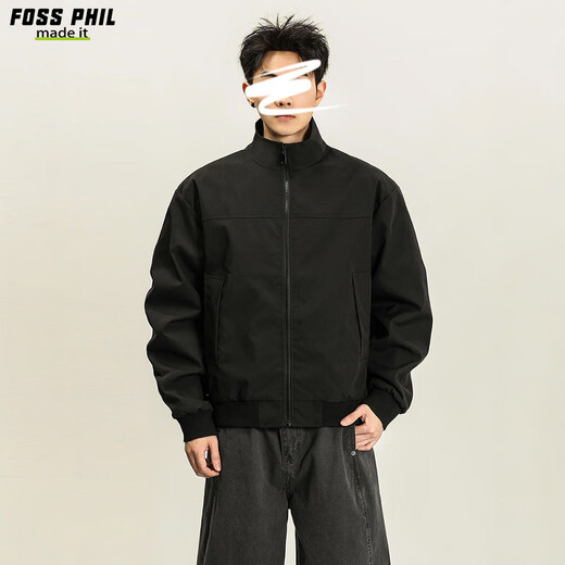 Foss Phil workwear flight jacket men's autumn and winter American stand-collar outdoor baseball uniform jacket top 26188 black L