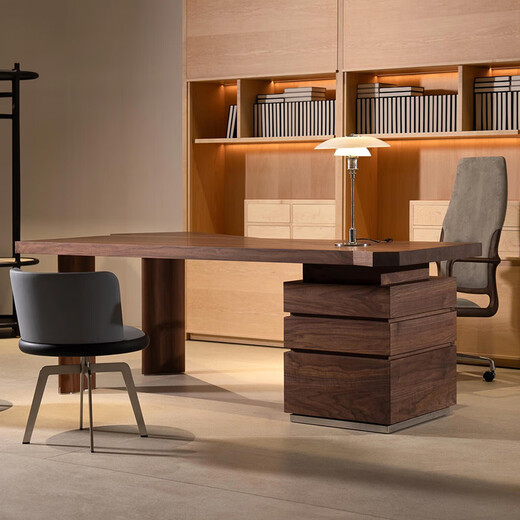 Aesthetic school new Chinese style high-end black walnut special-shaped desk Italian design office simple irregular computer desk customization contact customer service (deposit)