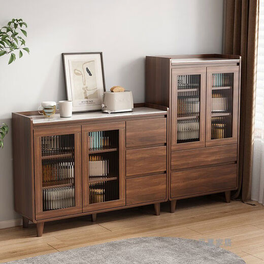 Pupan Gabinete lateral de madera sólida Gabinete de almacenamiento de color nogal Combinación de la sala de estar del gabinete de almacenamiento simple integrado Té de almacenamiento simple Madera 14065 Longitud total 205 Instalación del paquete