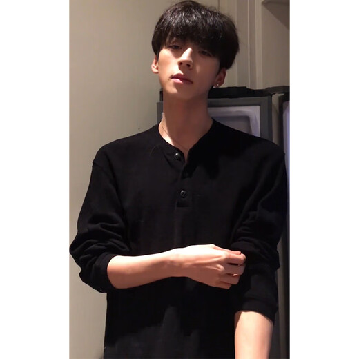 Du Xiaoxian American Henry collar long-sleeved T-shirt men's spring and autumn high-end black sweatshirt cleanfit inner layering shirt black L recommended 100-120Jin Jin equals 0.5 kg