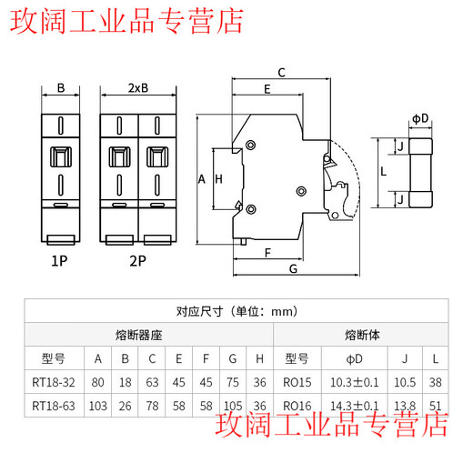 Yue Changsheng fuse base fuse holder RT18-32X63 rail type with light low voltage plug-in fuse core People's Electrical Appliances RT18-32X with light fuse holder 1P