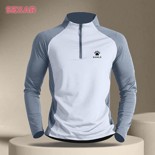 KELME Karl quick-drying long-sleeved men's half-zip training clothes running tops sports t-shirts spring cycling fitness clothes V07 white body light blue sleeves-249 label 2XL recommended weight 140-160Jin Jin equals 0.5 kg