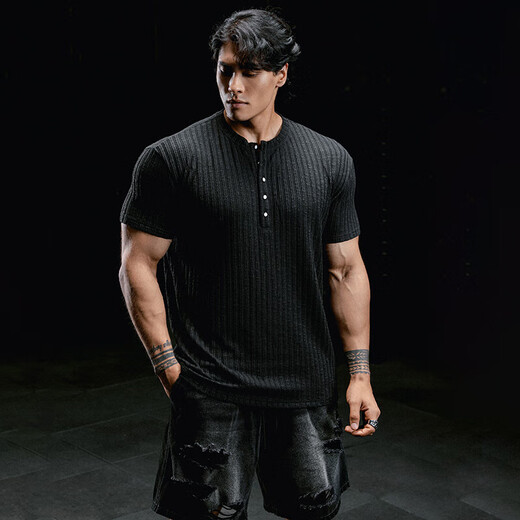 MUSCLE DOG muscle dog fitness short-sleeved men's new summer loose casual henley shirt training clothes half-sleeved sports T-shirt men's white S