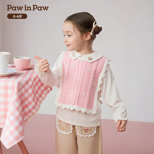 PawinPaw new products 50% off PawinPaw cartoon bear children's clothing 25 autumn and winter new baby girl two-piece vest shirt Pink pink/25 110