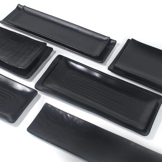 Black melamine tableware porcelain plastic beef special long plate hot pot restaurant barbecue restaurant plate milky white 14014110 packs)