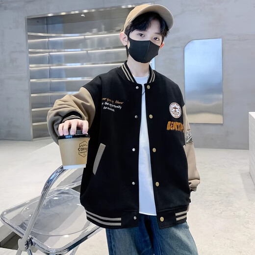 Children's clothing boys' autumn baseball uniform jacket 2025 spring and autumn new style autumn boys and older children cool and handsome clothes trend NN-1103 black 150