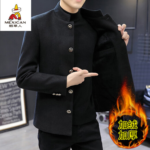 Scarecrow winter velvet suit jacket for men, Korean version, slim, stand-up collar, tunic suit, handsome, thickened and warm, solid color small suit, trendy off-white 2XL