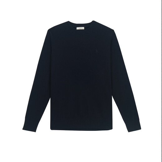 HAZZYS Men's Winter Sweater Same Style as Star Zhang Wanyi Simple Solid Color Cashmere Sweater for Men ABYZD0BDD22 Dark Navy Blue DN L (175/96A 48)