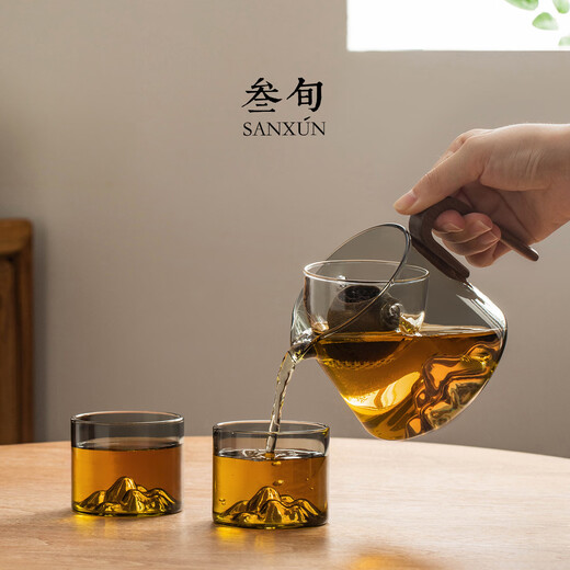 Thirty-year-old Yuanshan Zhuanzhuan glass teapot, tea and water separation, special fair cup tea set for lazy people to make tea, small green orange tea set, Yuanshan Zhuanzhuan teapot_transparent