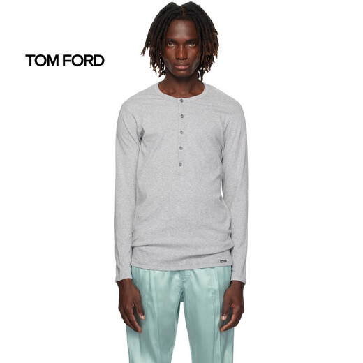 TOM FORD Light Luxury Men's Gray Cotton Henley Gray 20 | M