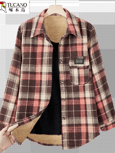Woodpecker Autumn and Winter Thickened Velvet Shirt Women's Warm Plaid Shirt Casual Fashion Thickened One-piece Velvet Shirt Women's Upgraded Velvet Thickened Blue Plaid 3XL Recommended 120-135 Jin Jin equals 0.5 kg