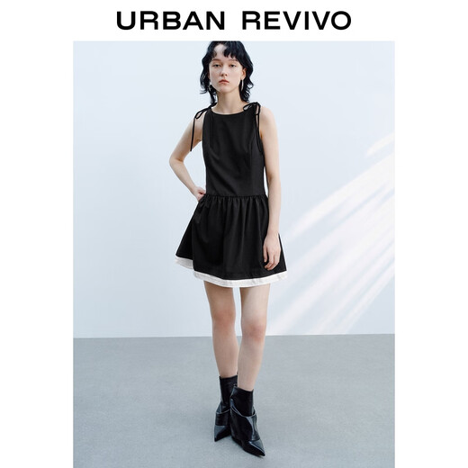 UR2025 autumn new women's casual sweet and cool strap contrast color waist-hugging sleeveless dress UYY750129 black M
