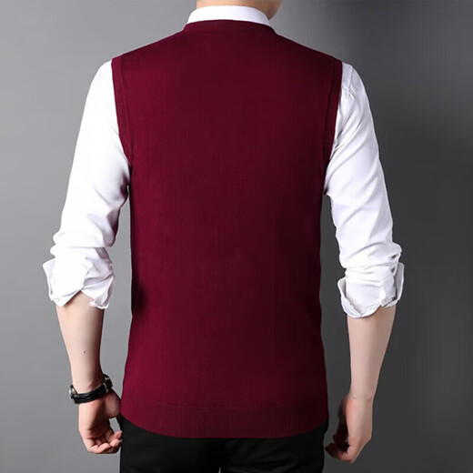 XJSGS international men's high-end brand wool vest men's light luxury heart V-neck knitted wool inner layering shirt high-end dark red spot XL recommended 130-150Jin Jin equals 0.5 kg