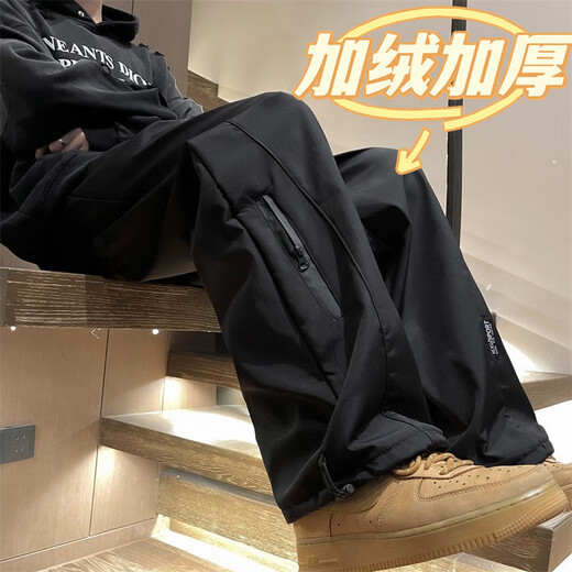 American outdoor water-repellent assault pants for men and women in autumn and winter, loose hiking pants for couples, work wear, casual long pants for men, factory direct sale, clearance, leakage K75 plus velvet black 3XL recommended weight 145-155 Jin Jin equals 0.5 kg can be worn