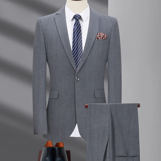 Jiumuwang suit suit men's spring and autumn middle-aged business formal work suit jacket wedding dress two-piece set 502 gray center back slit S 165/84