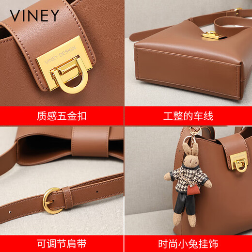 Viney cowhide bag women's bag brand bucket bag light luxury shoulder crossbody bag birthday gift high-end gift to girlfriend and wife
